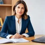 Home 11 부업으로 가능한 법률 상담 서비스 - **Prompt:** A focused and determined female lawyer, mid-30s, with a warm, approachable expression, s...