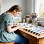 Home 10 부업으로 시작할 수 있는 개인 맞춤형 상품 판매 - **Prompt 1: Creative Spark in the Studio**
A skilled female artist, in her late 20s or early 30s...