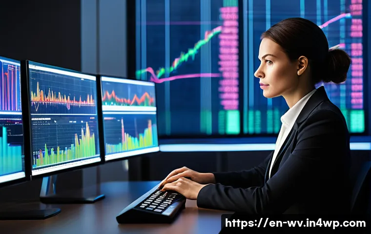 주식 트레이딩을 통한 수익 아이디어 - **Prompt:** A highly focused female financial analyst in her late 30s, dressed in smart business cas...