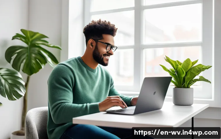주안점을 둔 블로그 수익화 전략 - A modern, cozy home office scene featuring a young professional working on a sleek laptop surrounded...