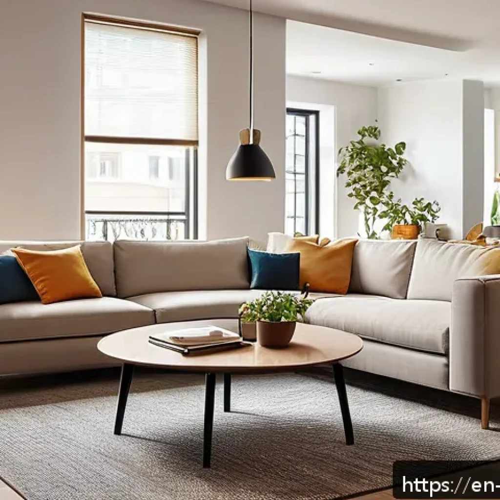 부업으로 가능한 스마트홈 솔루션 제공 - A modern smart home living room bathed in warm natural light, featuring sleek smart thermostats on t...