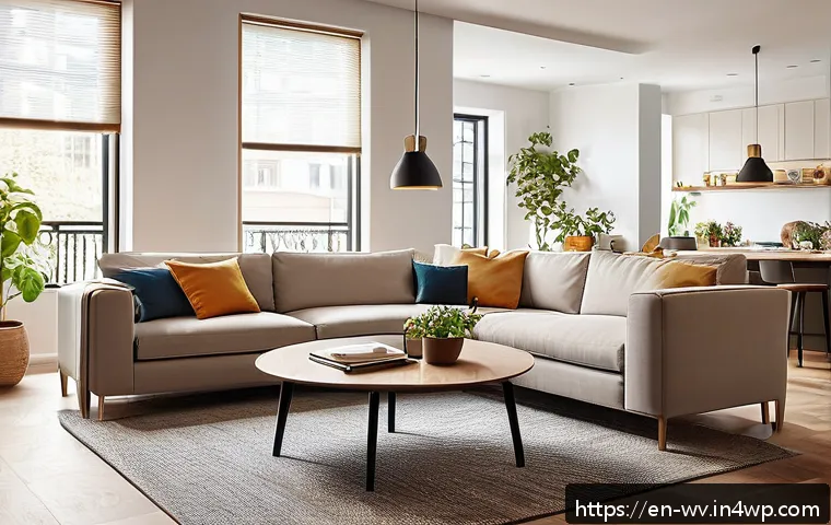 부업으로 가능한 스마트홈 솔루션 제공 - A modern smart home living room bathed in warm natural light, featuring sleek smart thermostats on t...