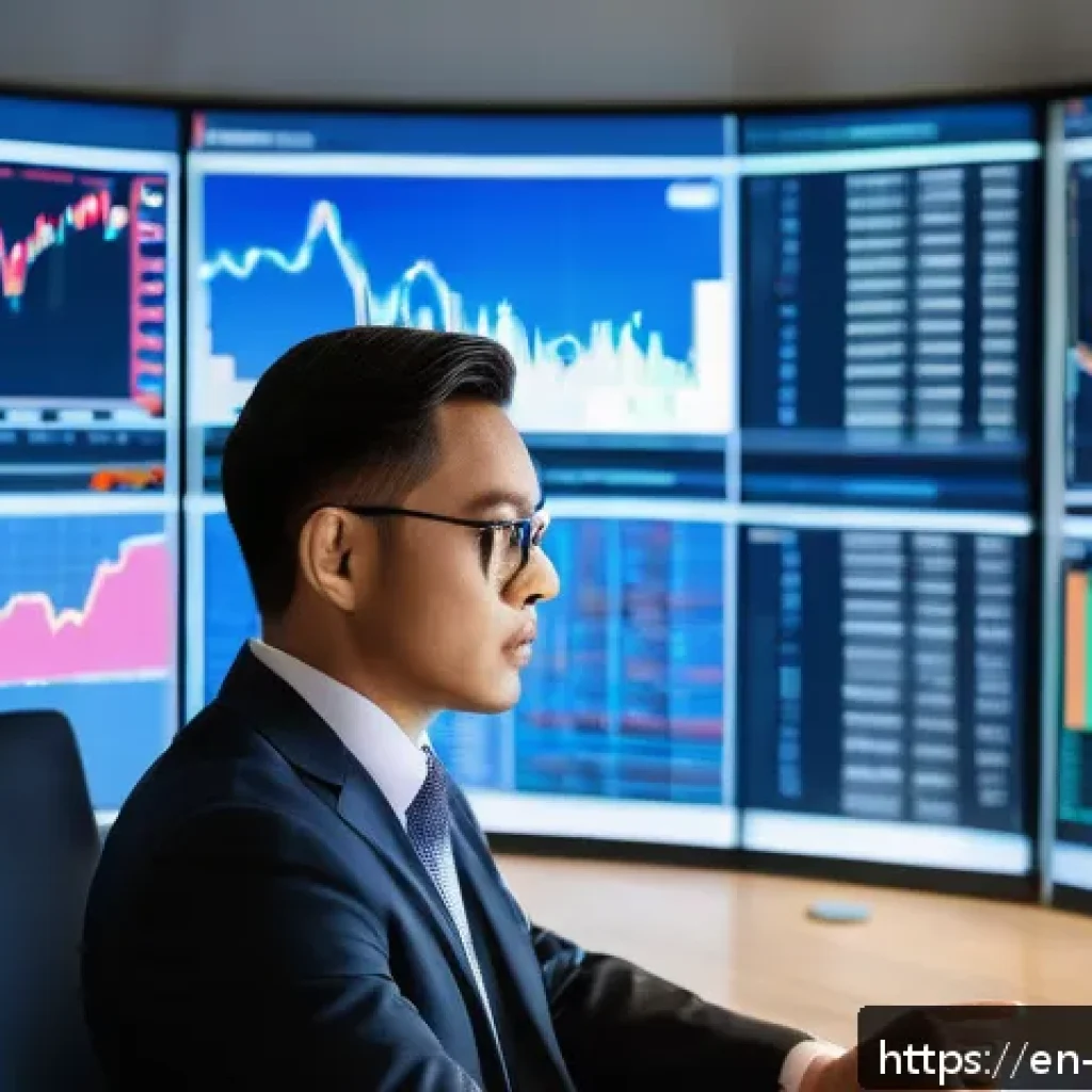 자산 관리 컨설팅으로 수익 내기 - A professional financial consultant in a modern office, analyzing multiple large digital screens dis...